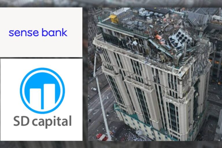 Росіяни пошкодили офіси Sense Bank та SD Capital в приміщенні БЦ "Торонто-Київ" / Колаж: bank.co.ua